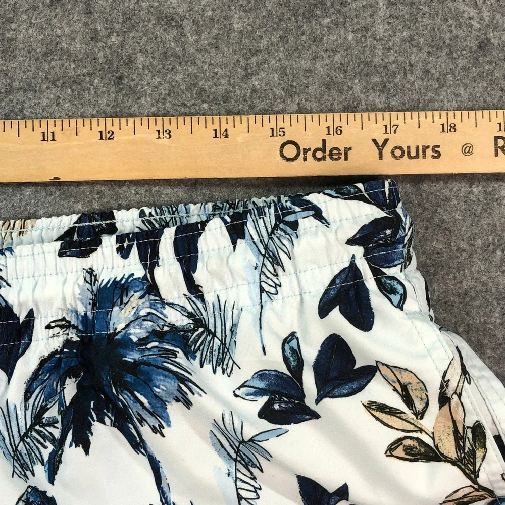 Rodd & Gunn Mens Swim Trunks XL Tropical Palm Tree Print White Navy Blue